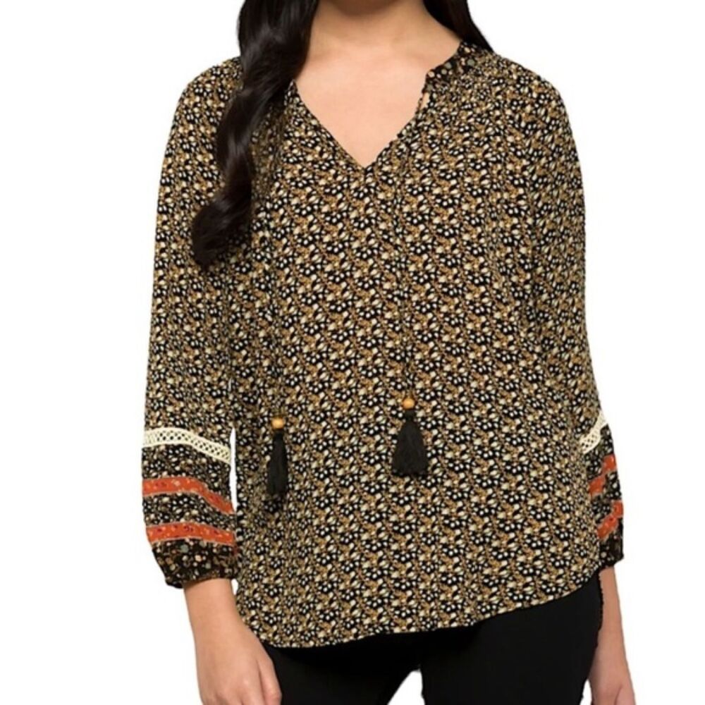 Mason & Belle Ditsy Floral Peasant Top Size Med Boho Tassels Cottagecore Gypsy